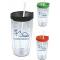 16 Oz. Clear Acrylic Double Wall Drink Cup with Straw